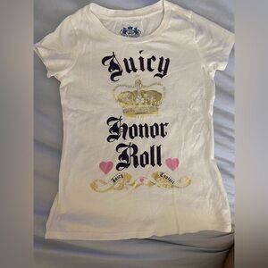 Juicy Couture Vintage Girls-Kids White Tee with Gold and Pink Accents Size Med